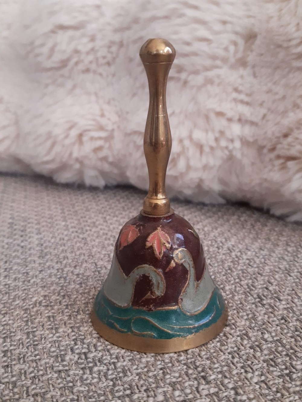Brass Bell Cloisonné Enamel with Swans